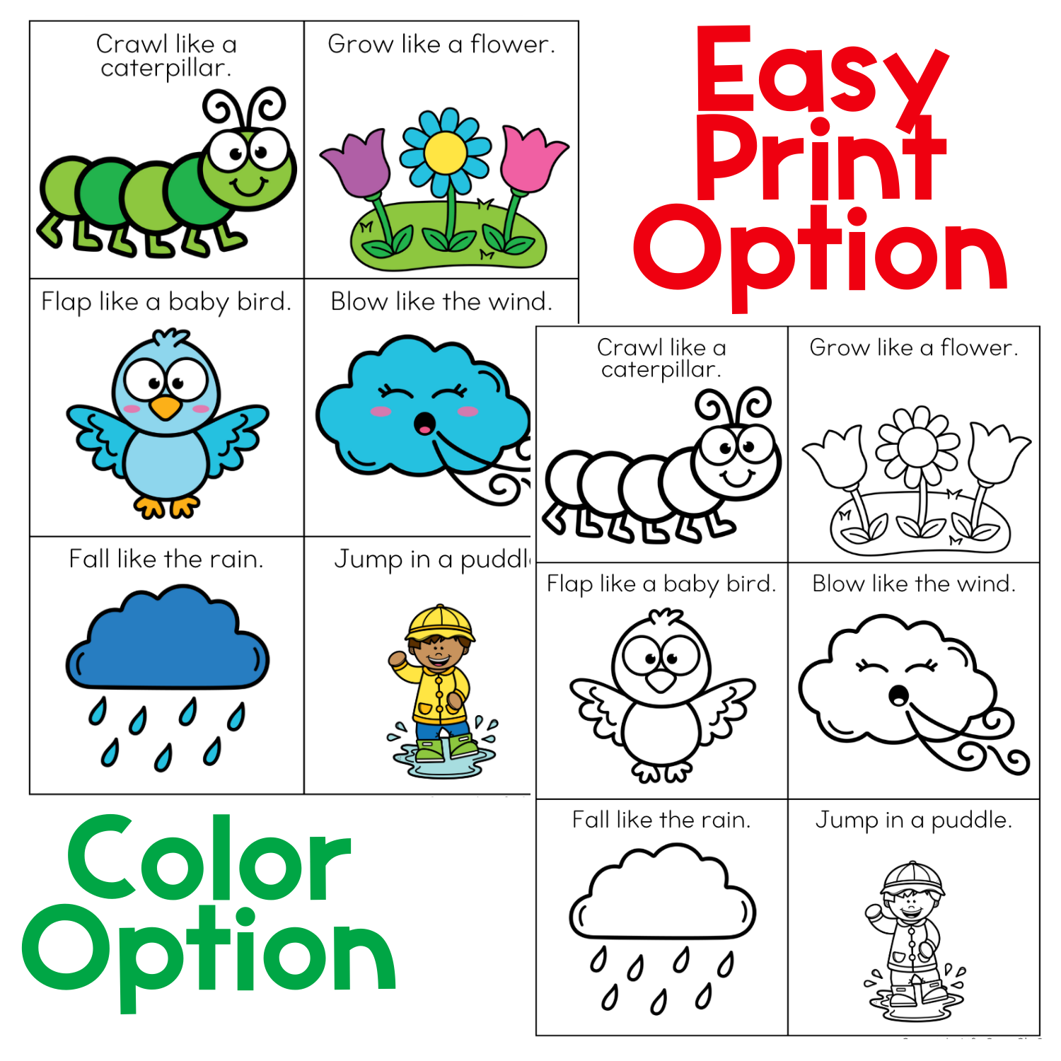 Spring gross motor brain break dice