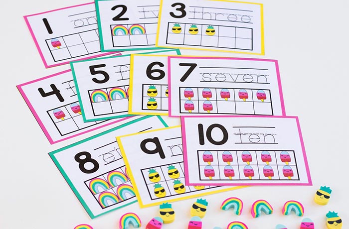 Spring mini eraser math pack for preschoolers