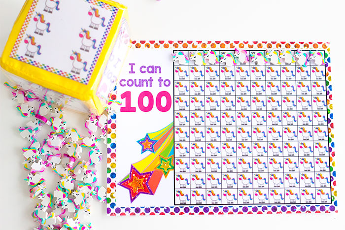I can count to 100 unicorn fairy tale theme counting activity