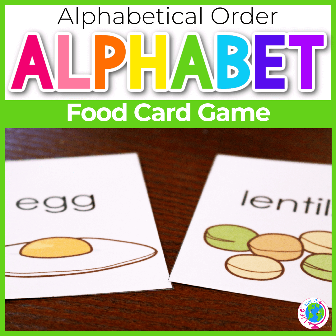 Alphabetical order food card game for preschool and kindergarten.
