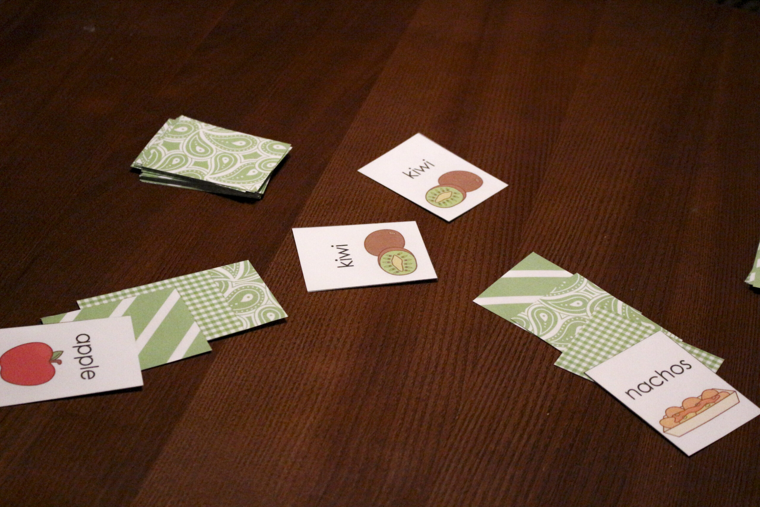 Use the food alphabetical order cards to play a two person card game.