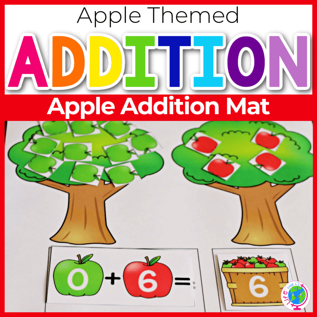 This apple addition mat is a hands-on way to teach beginning addition skills.