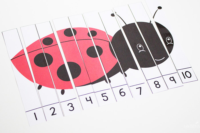 Counting line up number recognition puzzles with bug theme