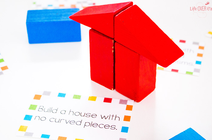 House with building block challenge cards for math centers