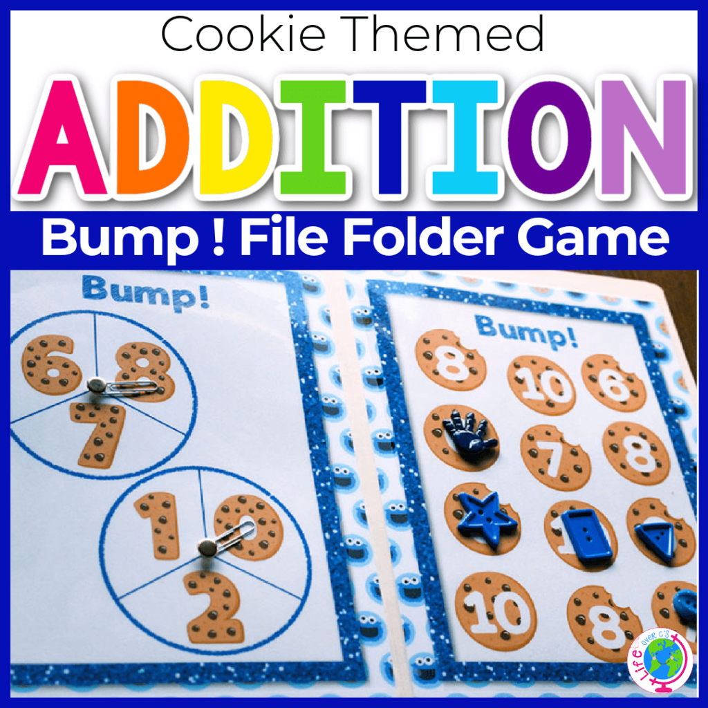 Cookie theme file folder bump game to practice addition to 10.