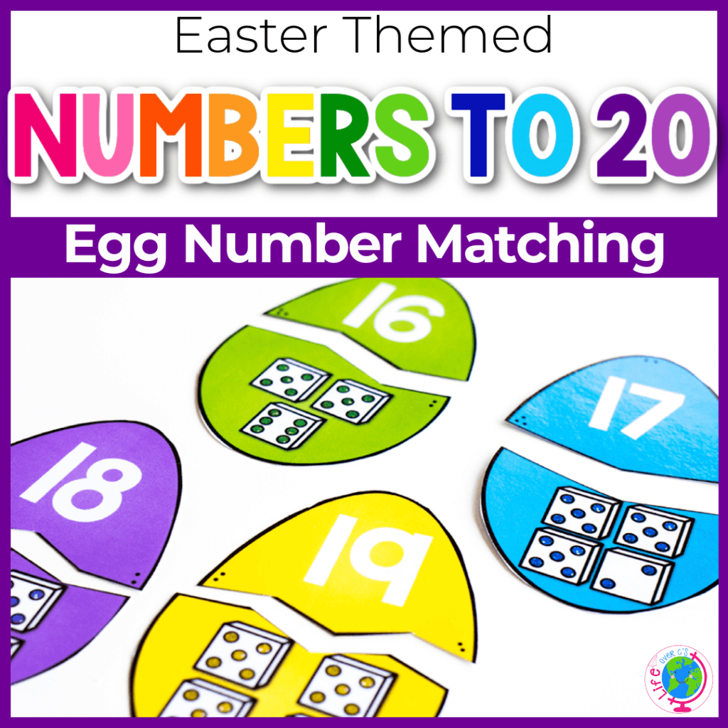 Easter egg number matching puzzles with numbers 1-20