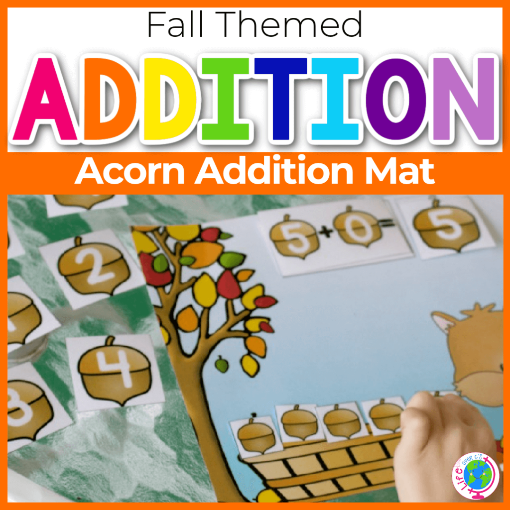 Fall themed addition acorn addition mat