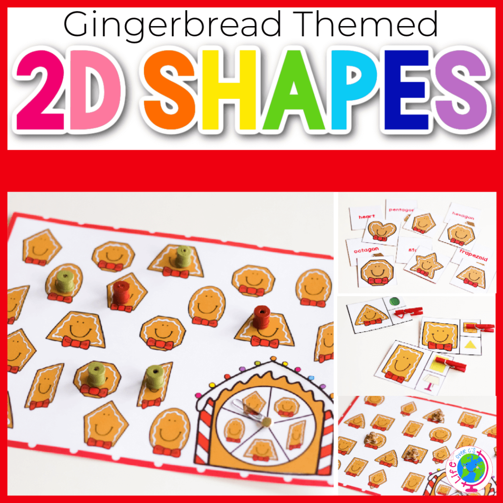 Gingerbread theme 2D shape activities for preschool and kindergarten.