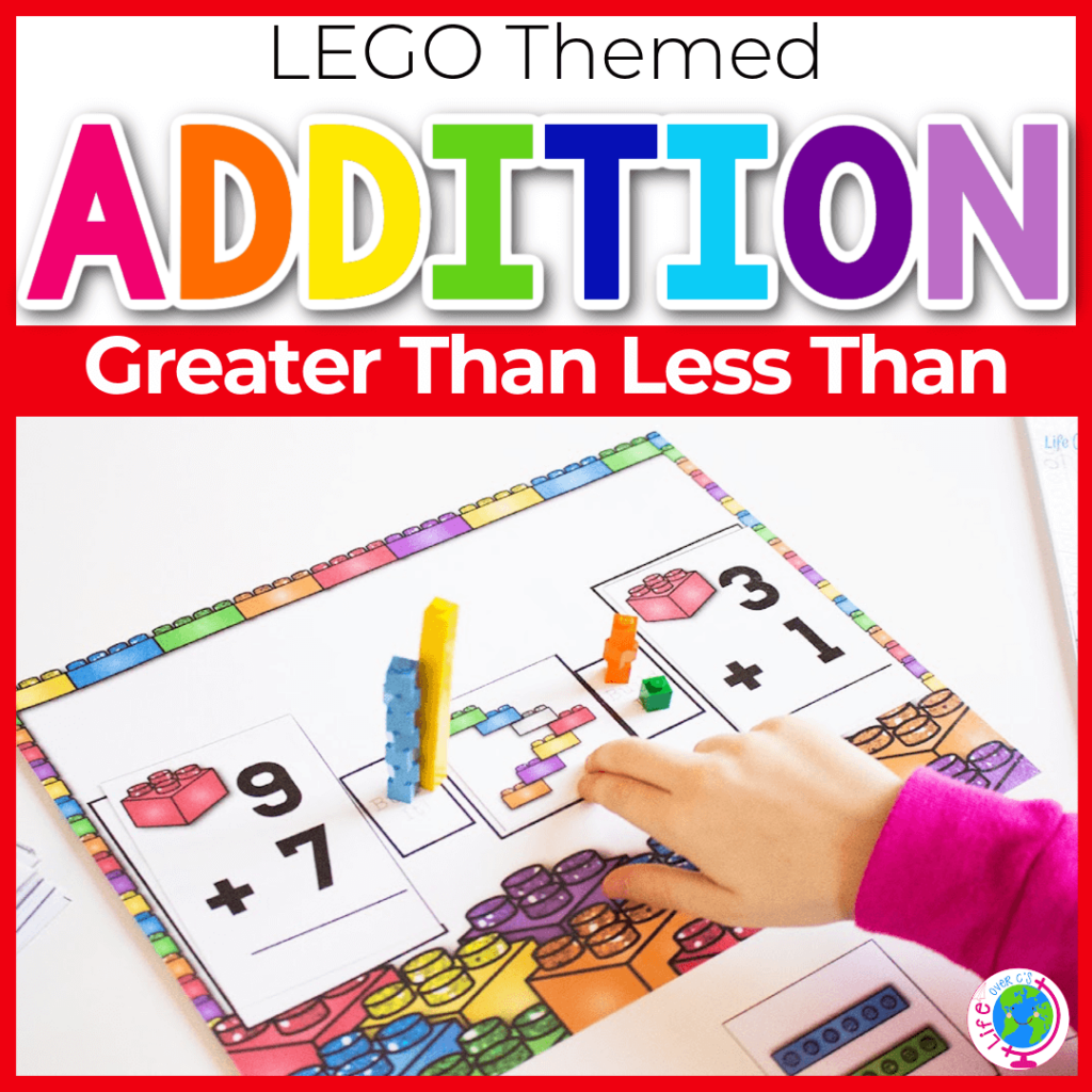 LEGO themed addition greater than less than activity