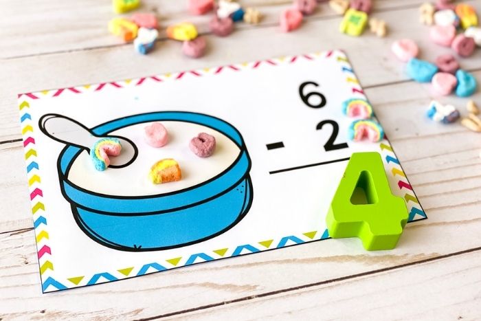 Subtraction mats for math centers for kindergarten students