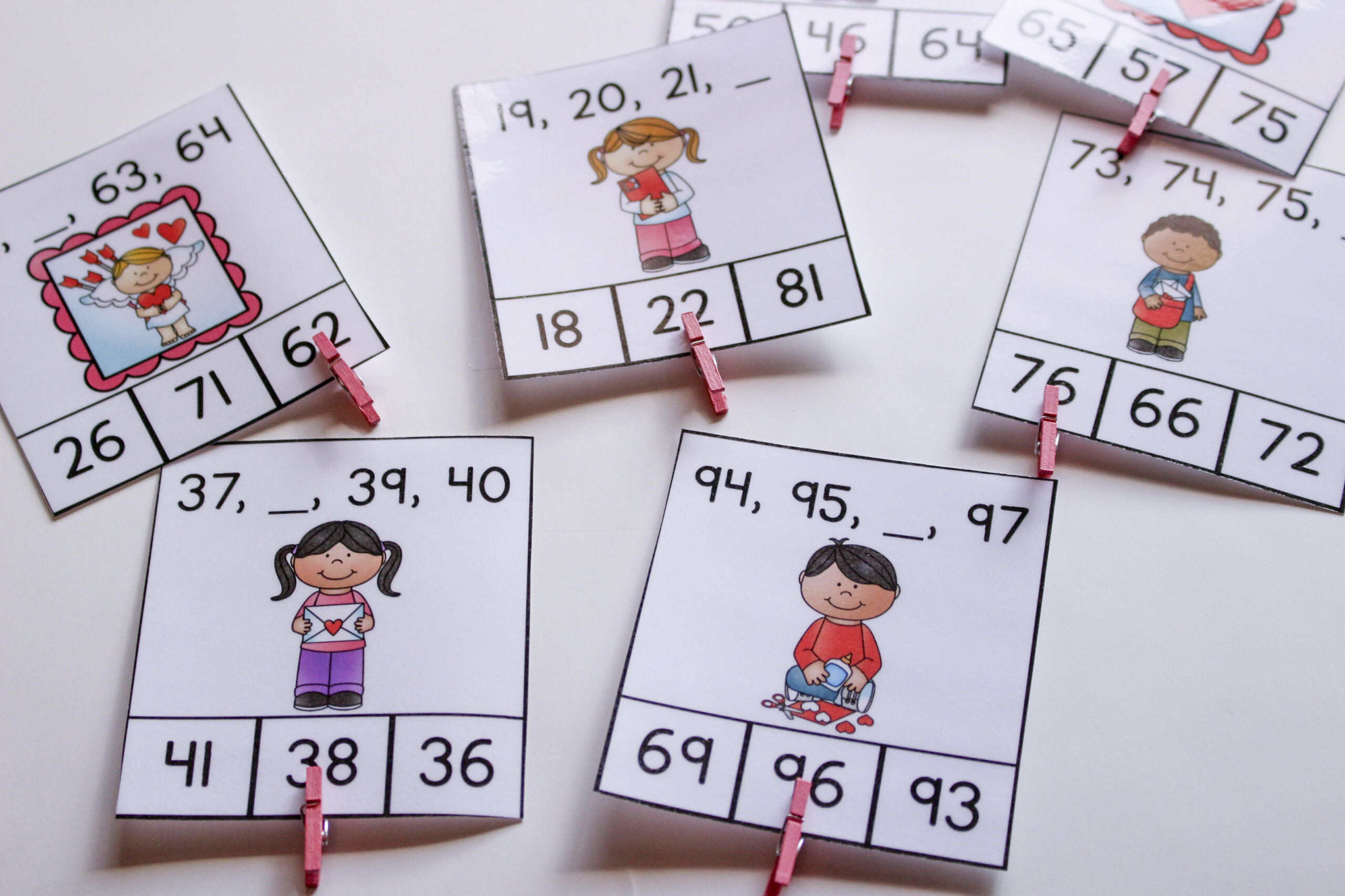 Valentine's Day missing number double digit math clip cards
