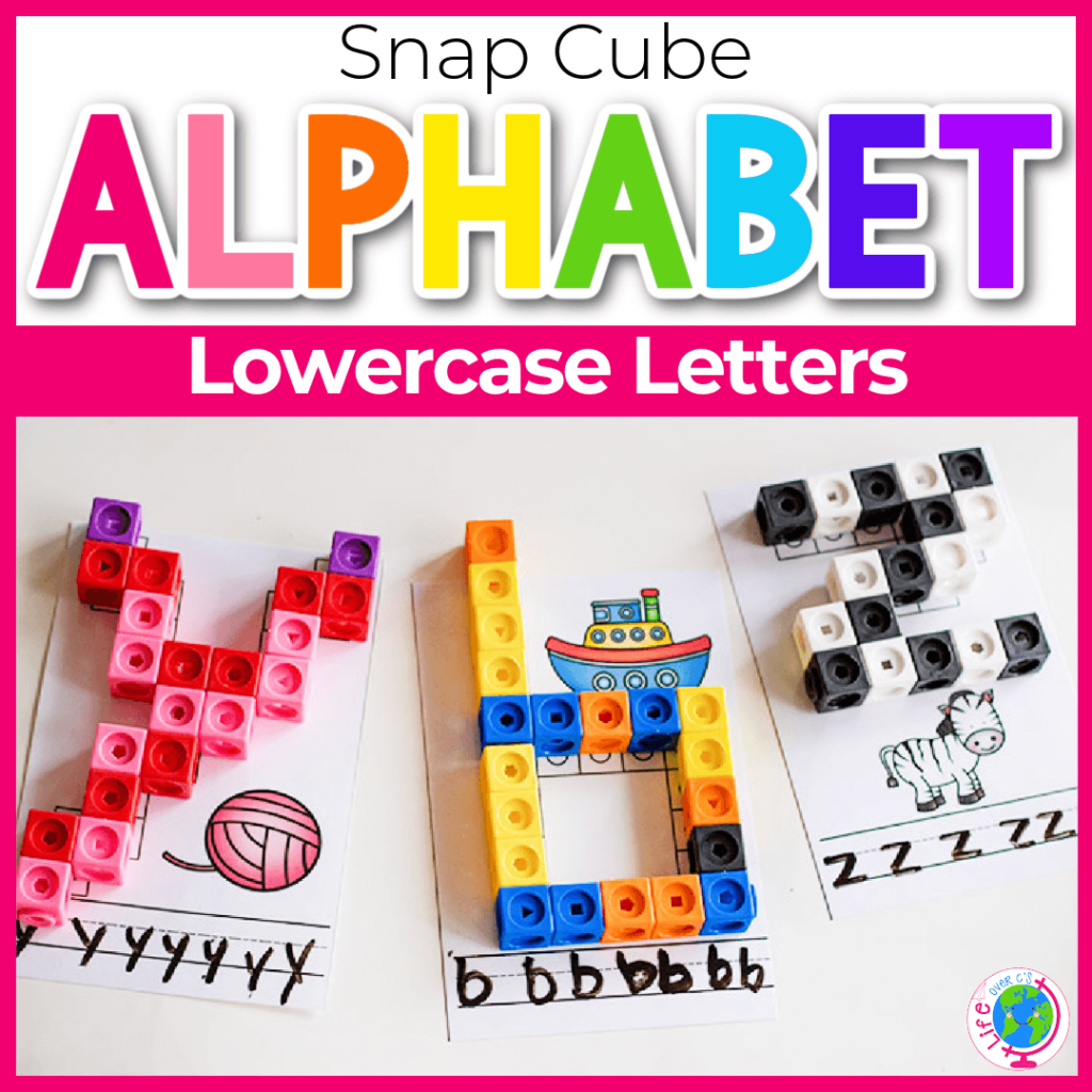 Lowercase alphabet fine motor snap cube mats for preschool and kindergarten