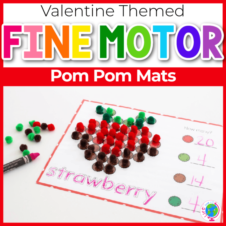 Valentine pom pom fine motor mats
