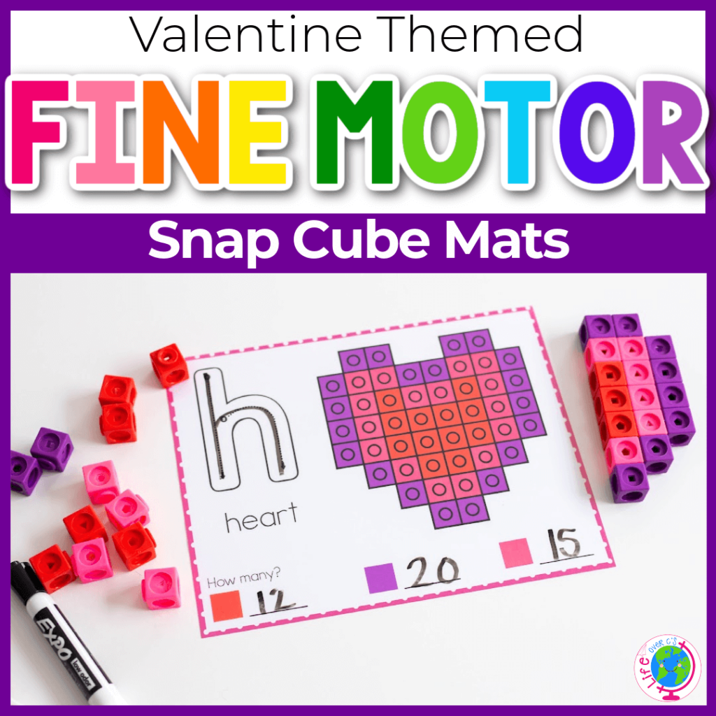 Valentine themed fine motor Snap cube mats
