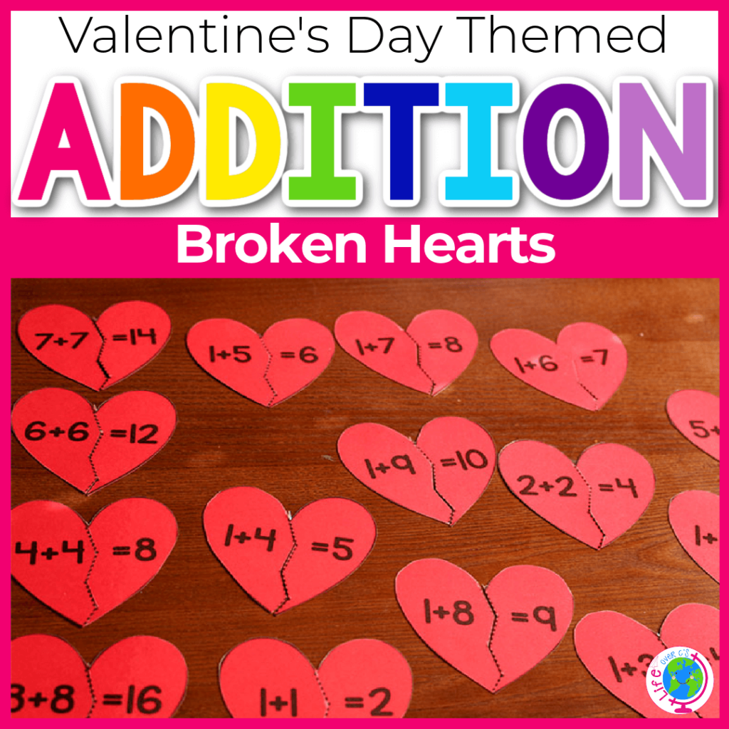 Heart theme matching game to practice addition to 10.