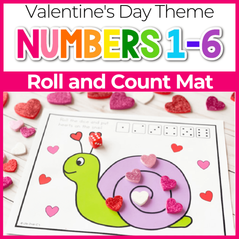 Valentine's Day snail roll and count number activity