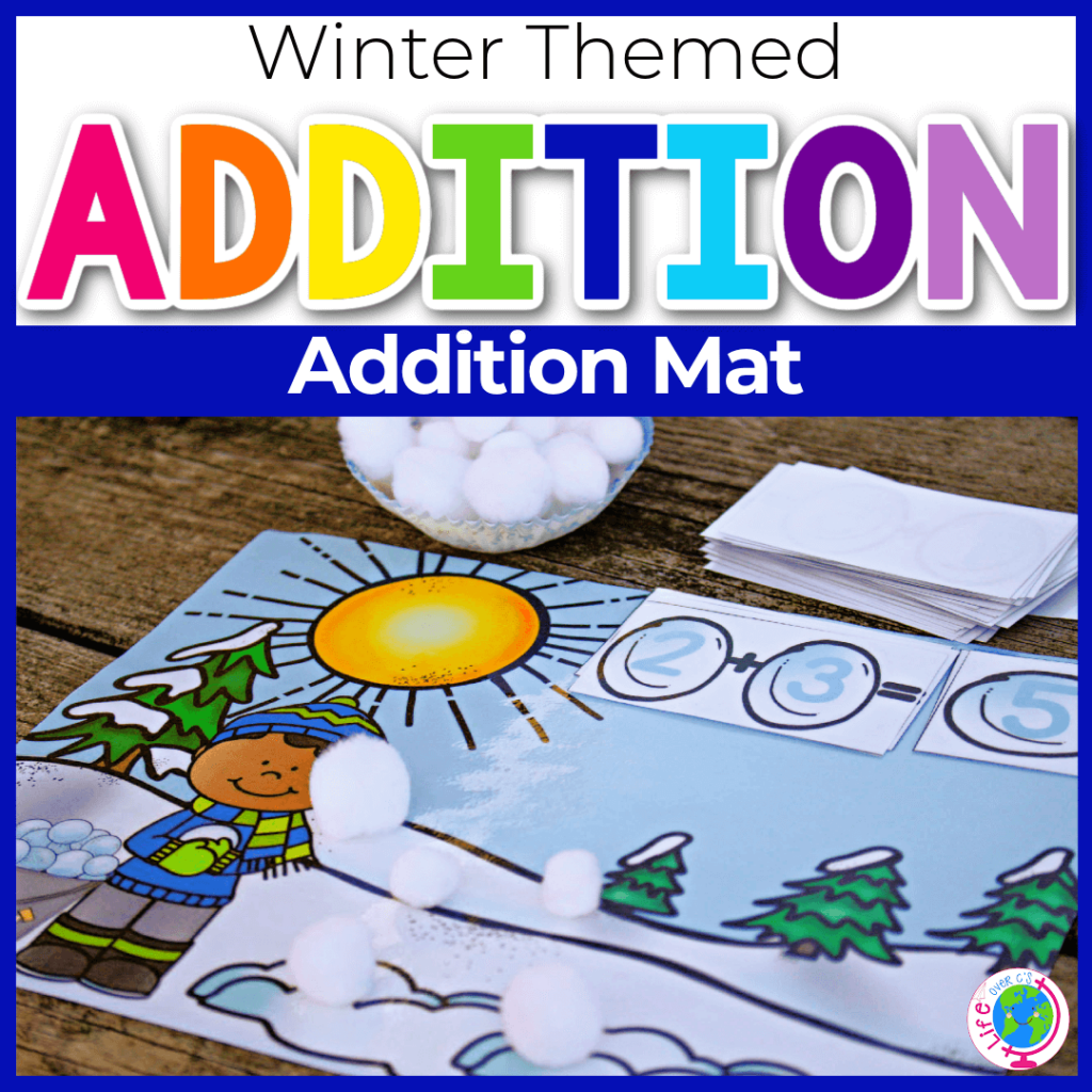 Winter themed addition mat to practice addition to 10.