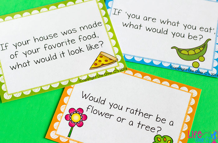 Writing prompts and discussion cards for kids