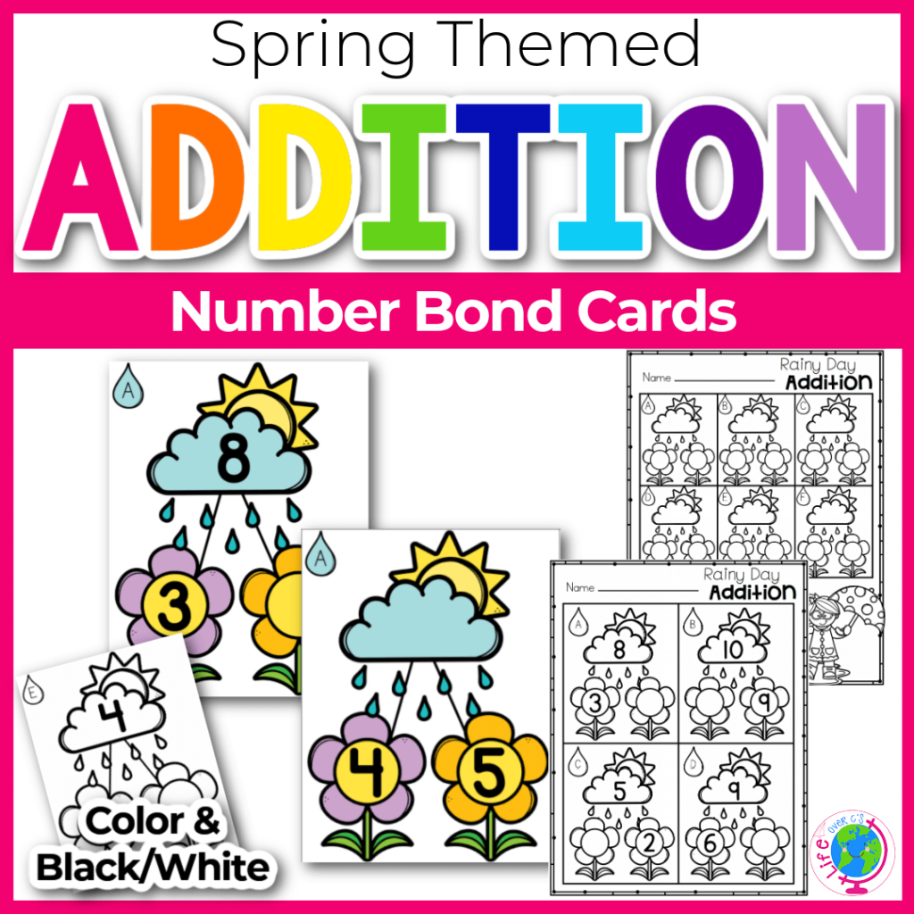 Printable spring themed addition number bond cards and recording sheets