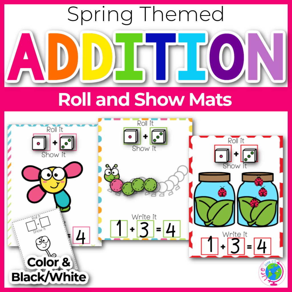 Spring themed addition roll and show mats