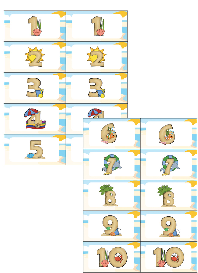 Addition card game with beach theme