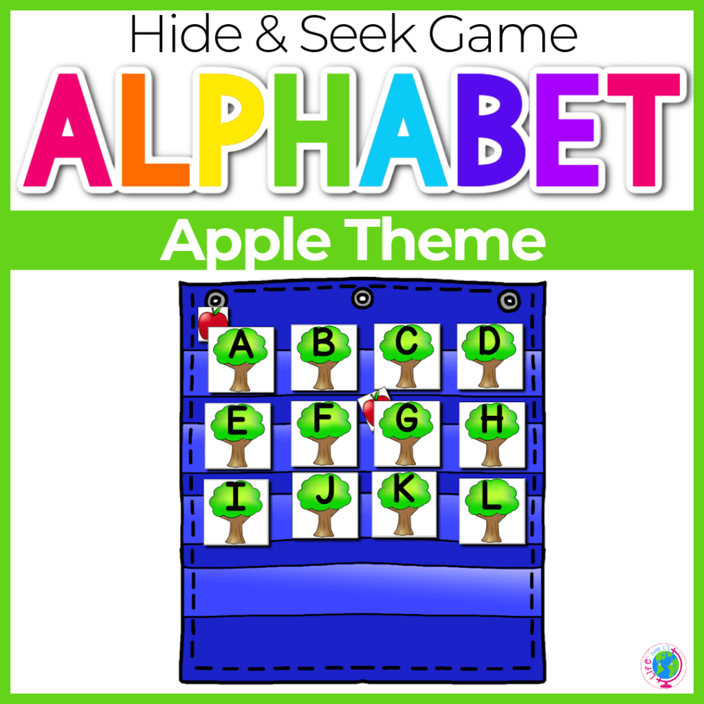 Alphabet hide and seek game with apple theme