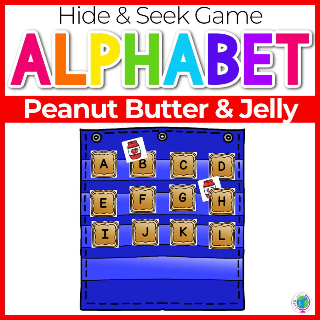 Alphabet hide and seek game with peanut butter and jelly theme