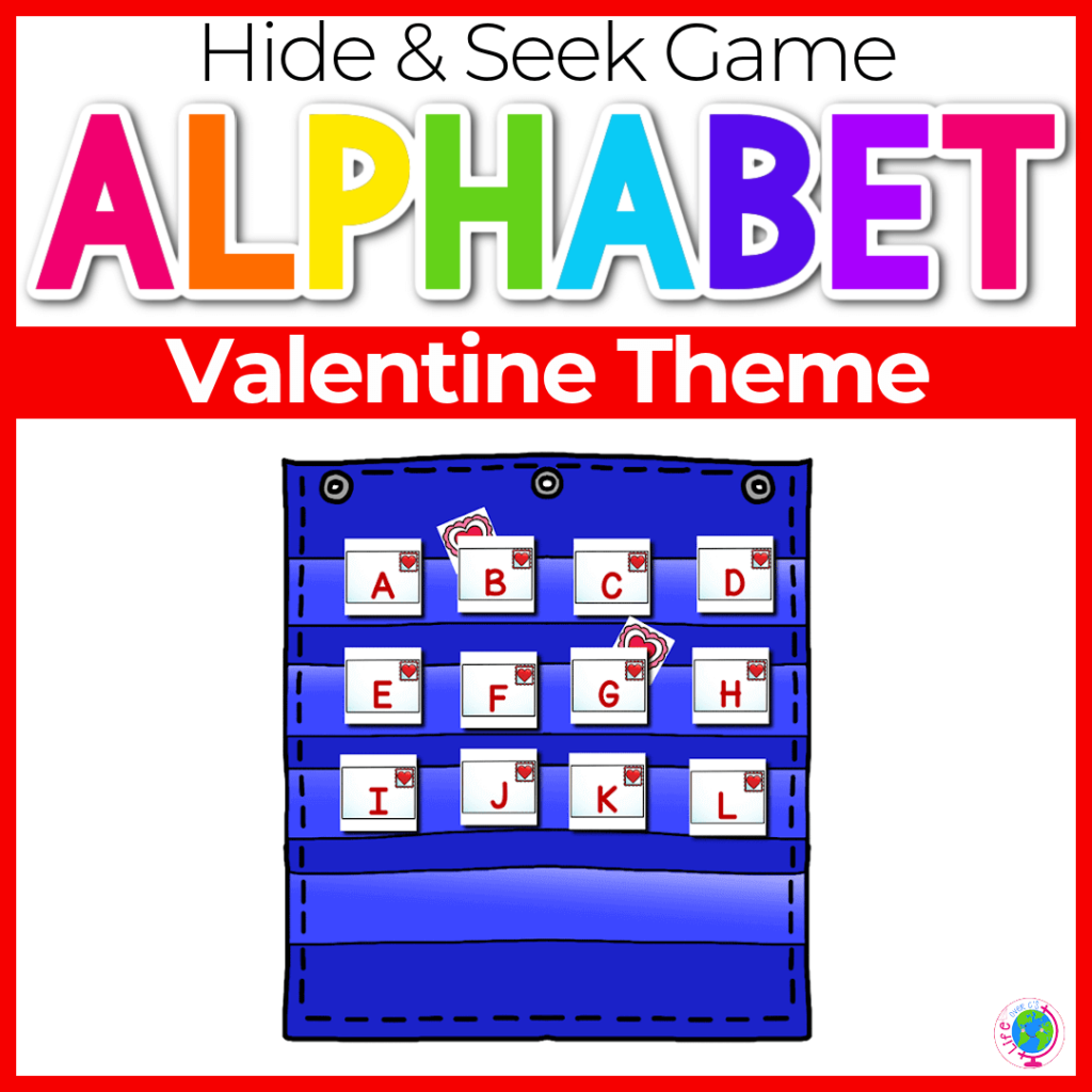 Alphabet hide and seek game with Valentine's Day theme