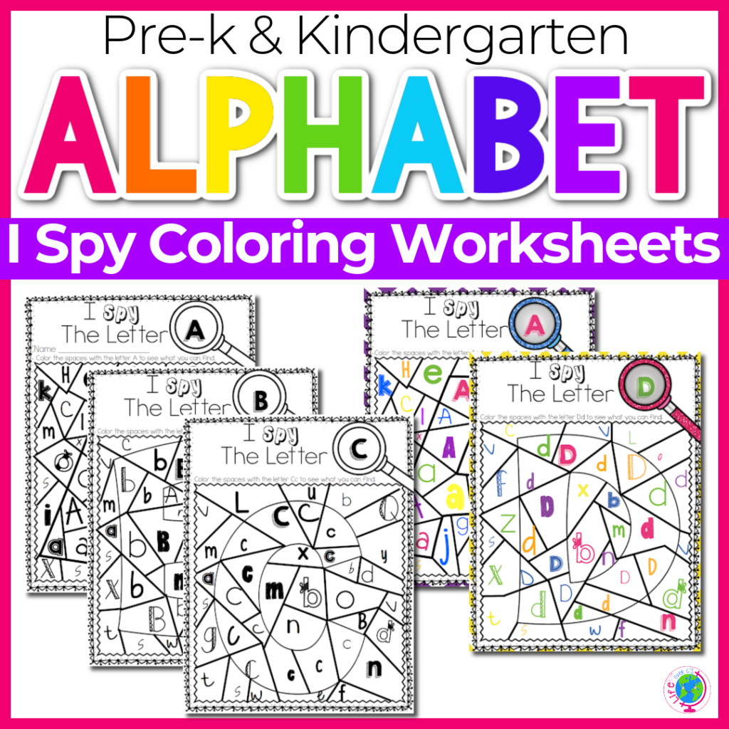 Alphabet I Spy coloring worksheets