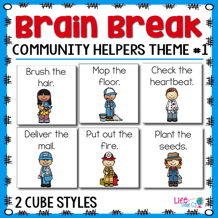 Brain break ideas with community helpers theme