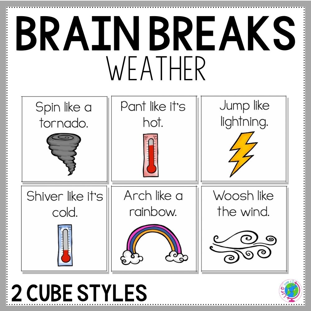 Brain break cubes with weather theme