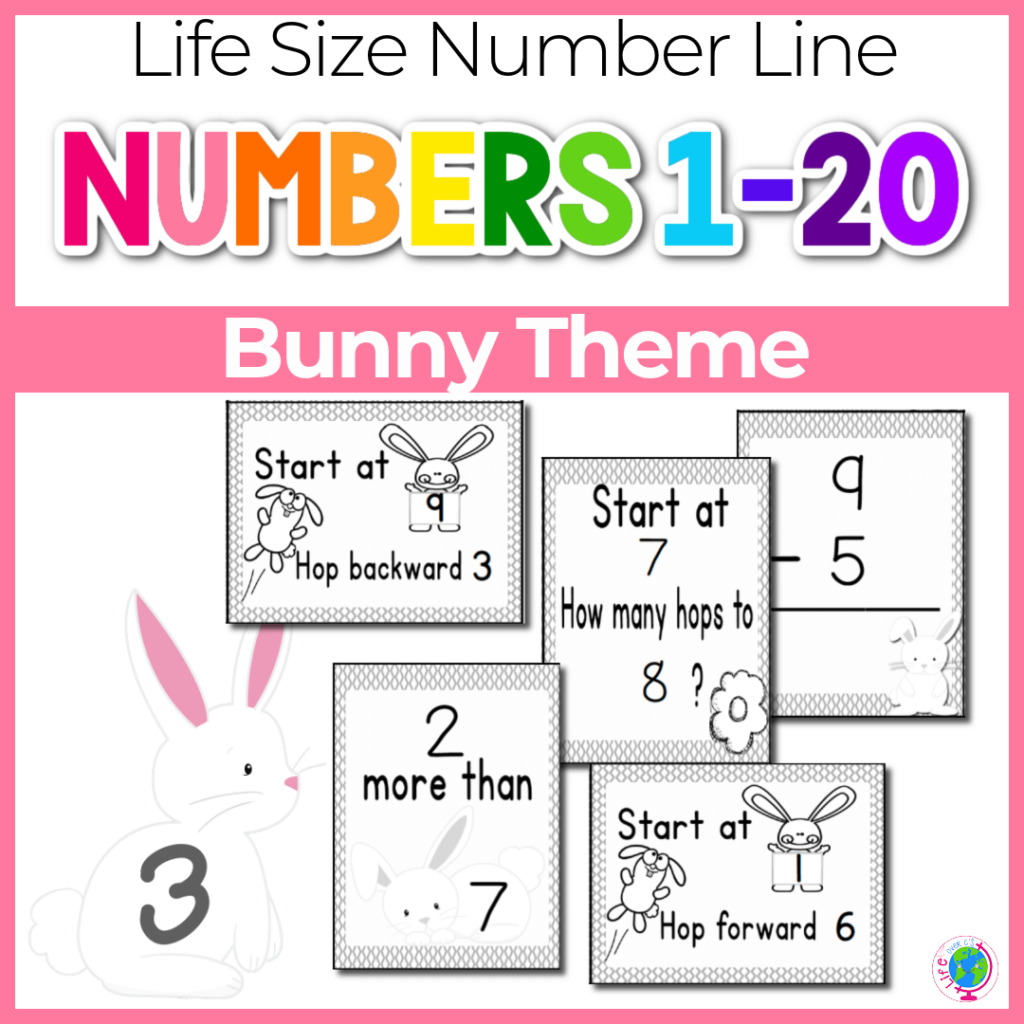 Life size number line with numbers 1-20 bunny theme