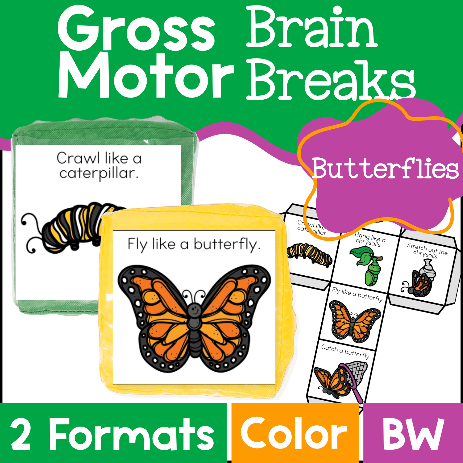 Brain break ideas with butterflies theme