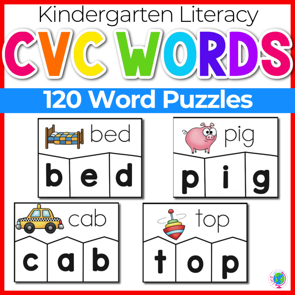 Kindergarten literacy CVC word puzzles