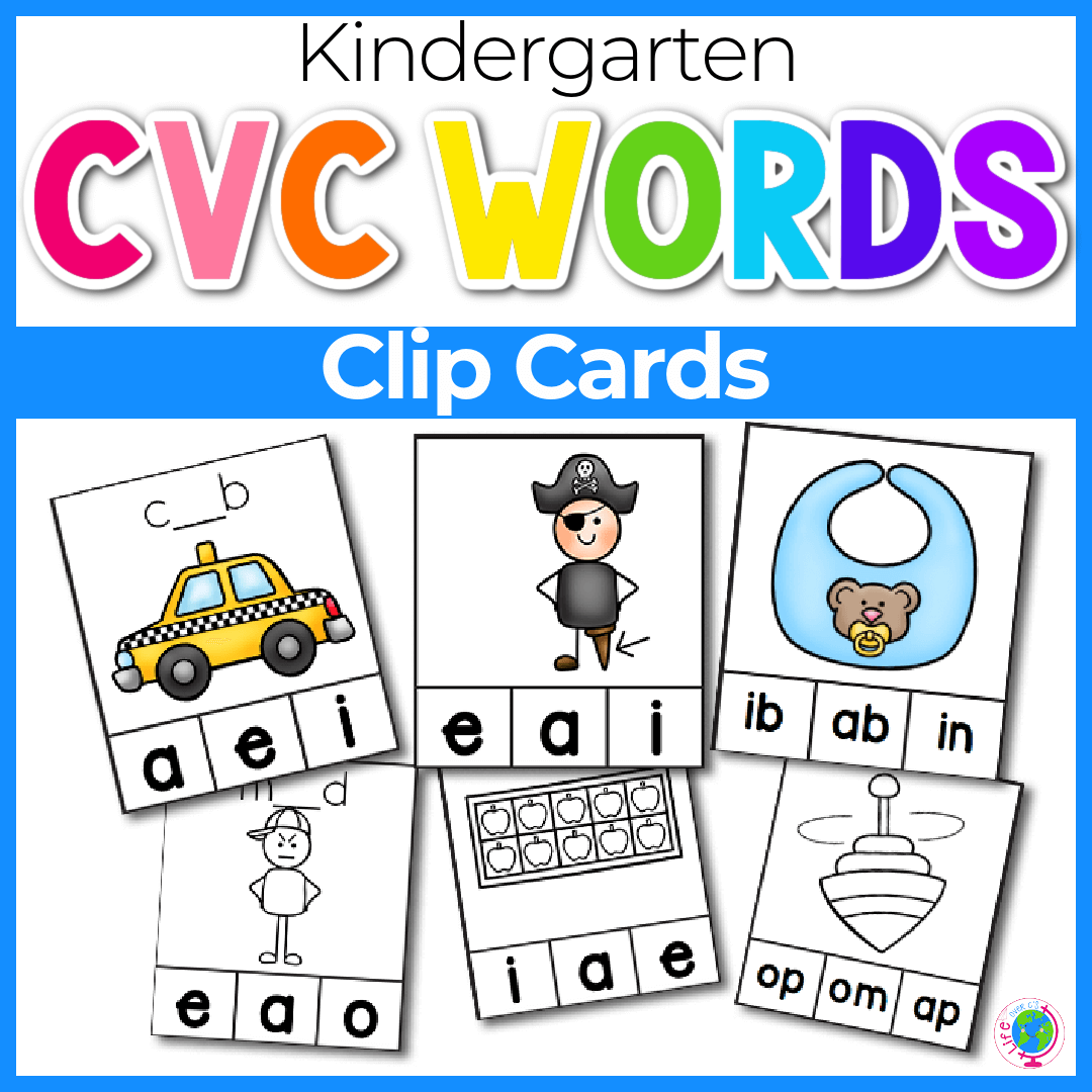 Kindergarten CVC words with clip cards
