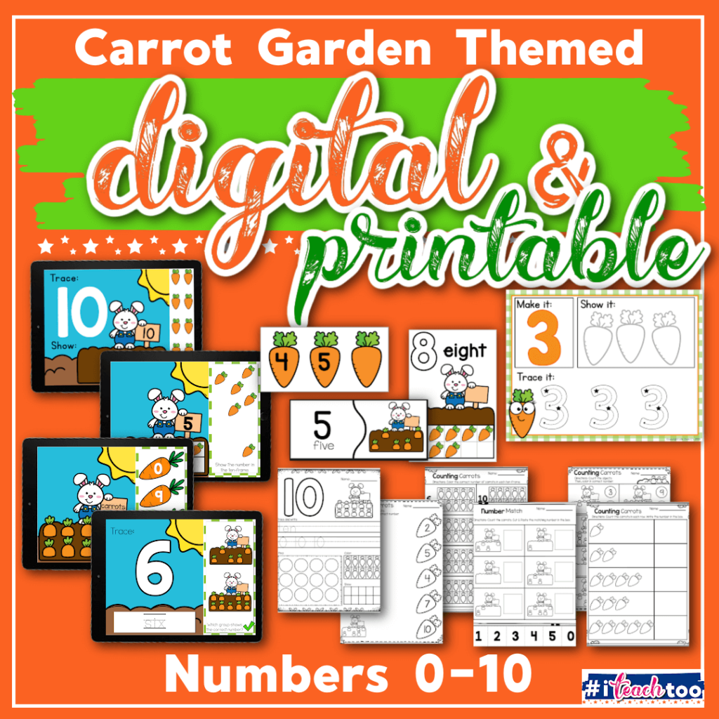 Numbers 0-10 digital and printable with carrot garden theme