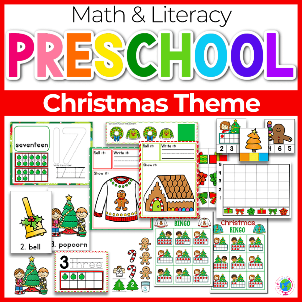 Math and literacy preschool activities with preschool theme