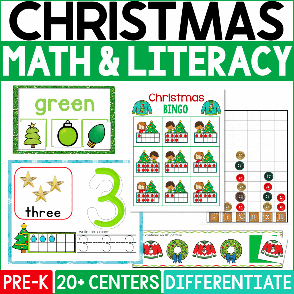 Math and literacy preschool activities with preschool theme