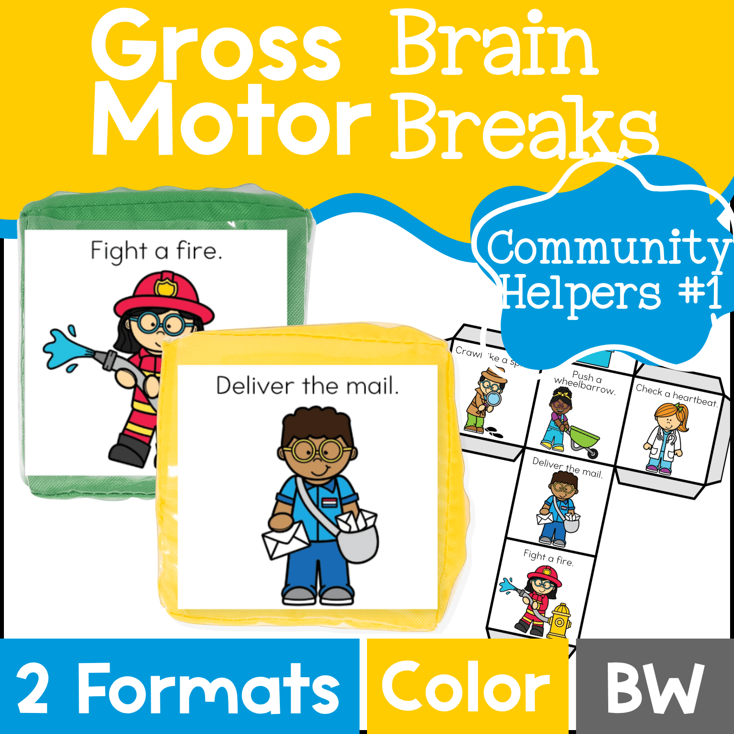 Brain break ideas with community helpers theme