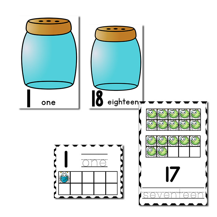 Counting activities with numbers 1-20 with insect theme