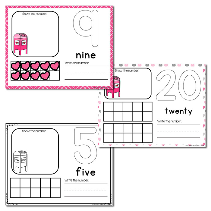Counting activities for preschoolers with Valentine's winter theme