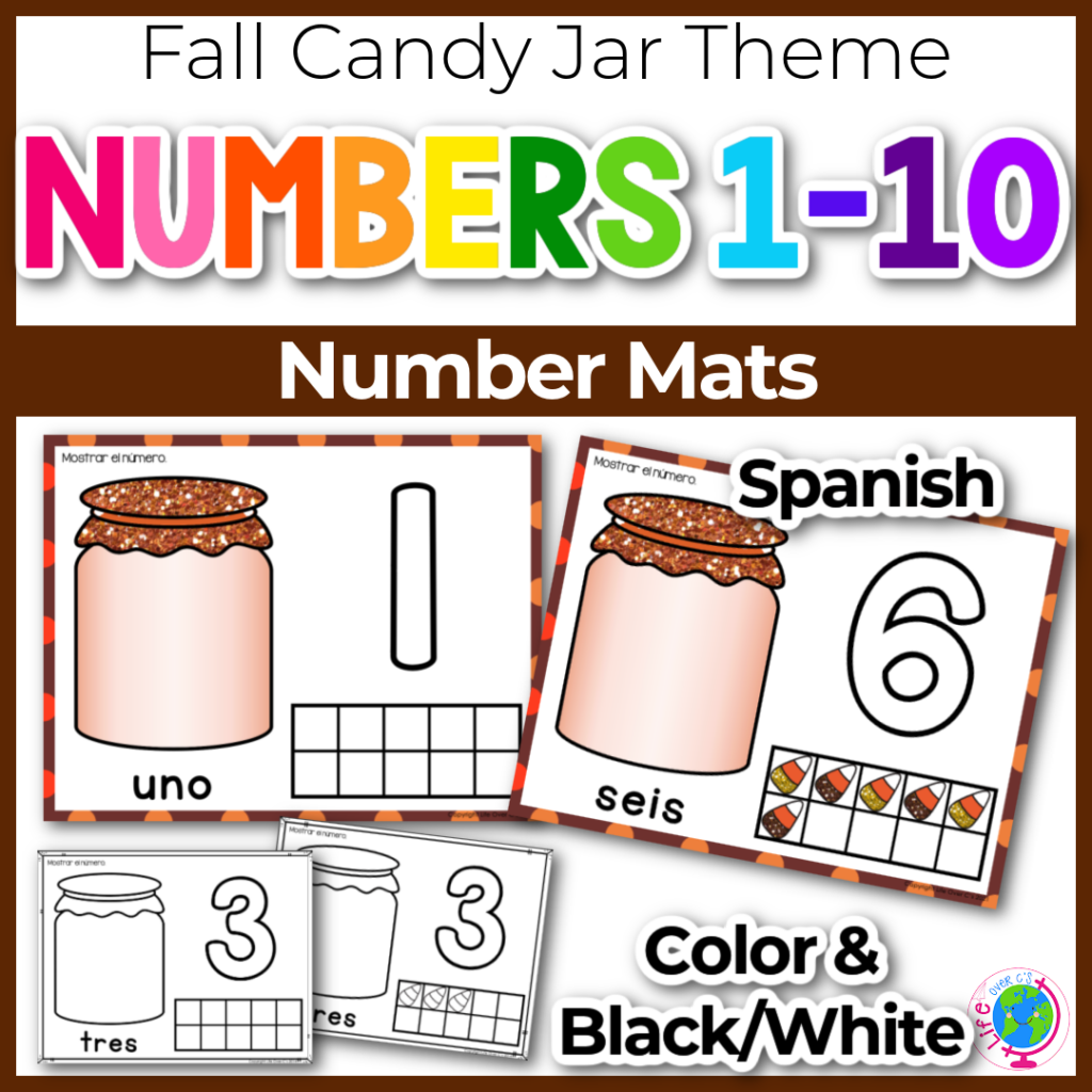 fall candy jar numbers 1-10 Spanish version