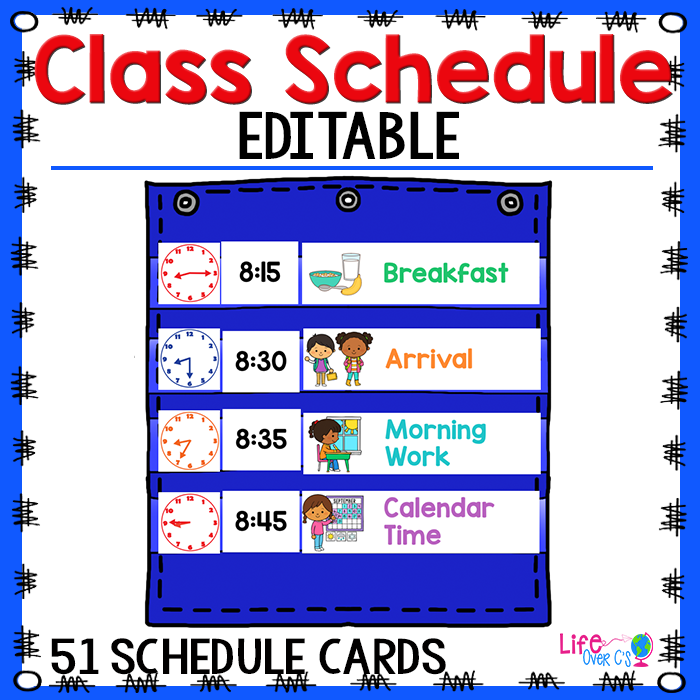 Schedule Cards with Time Cards for Daily Schedules Editable