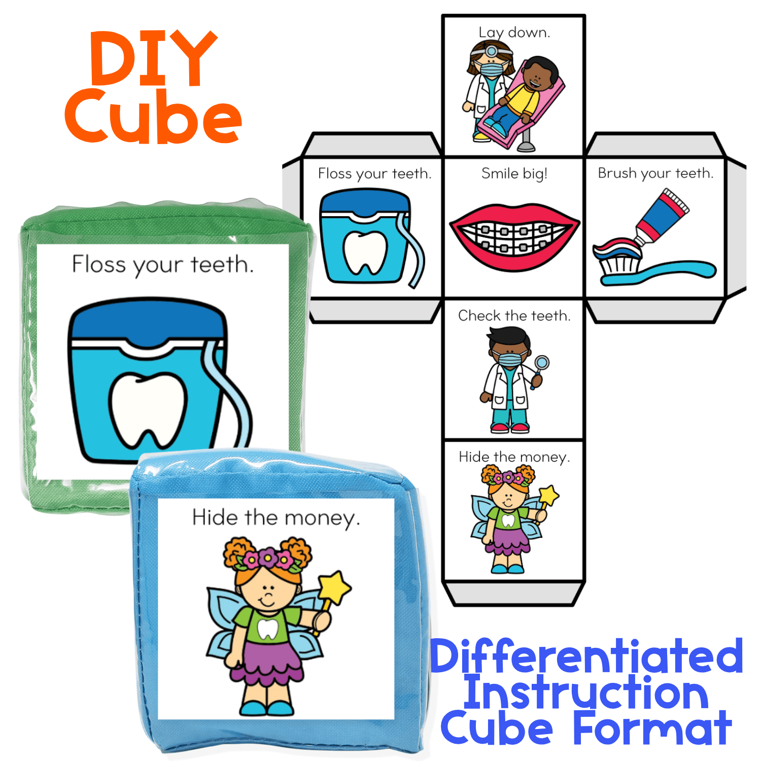 Brain break cubes with dentist theme