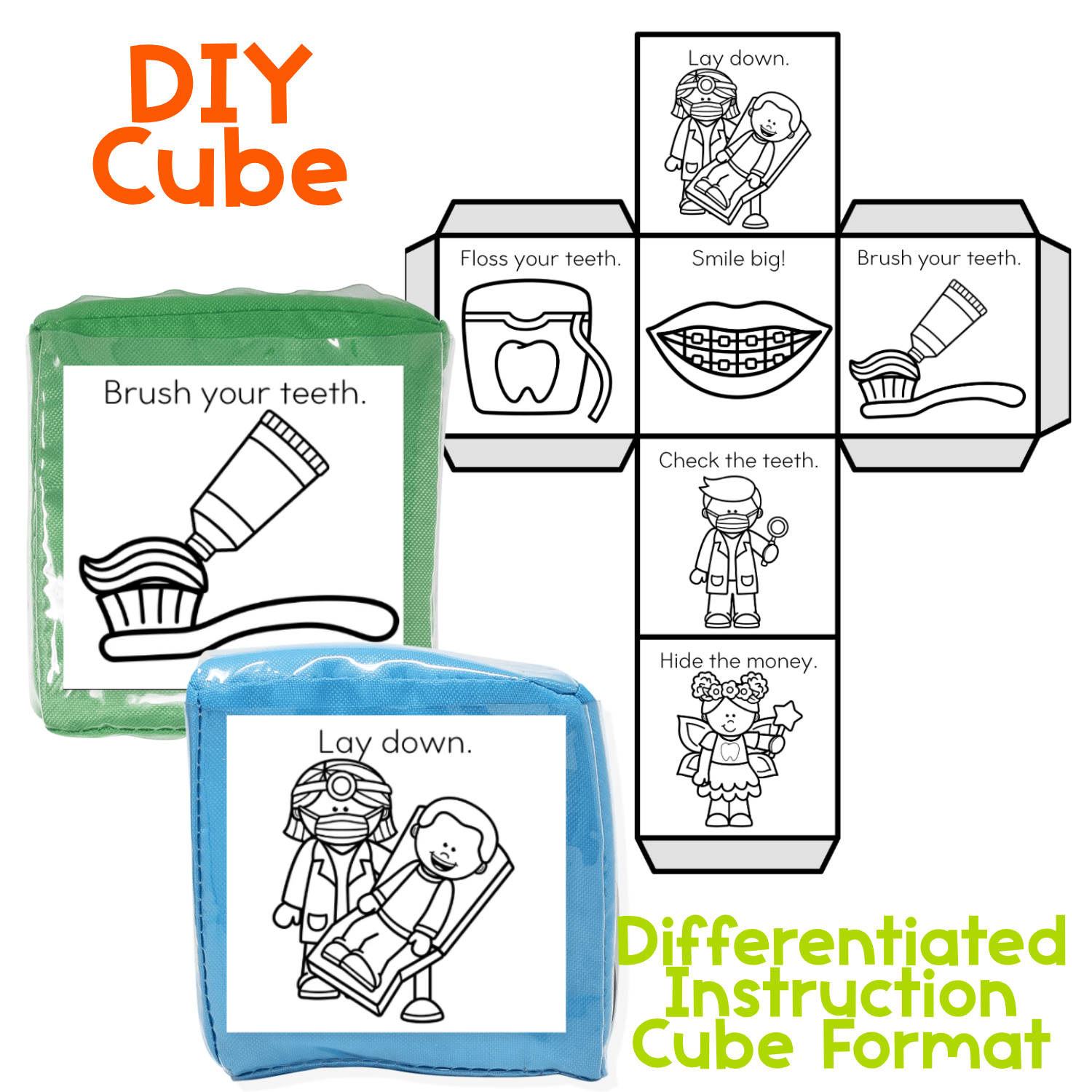 Brain break cubes with dentist theme