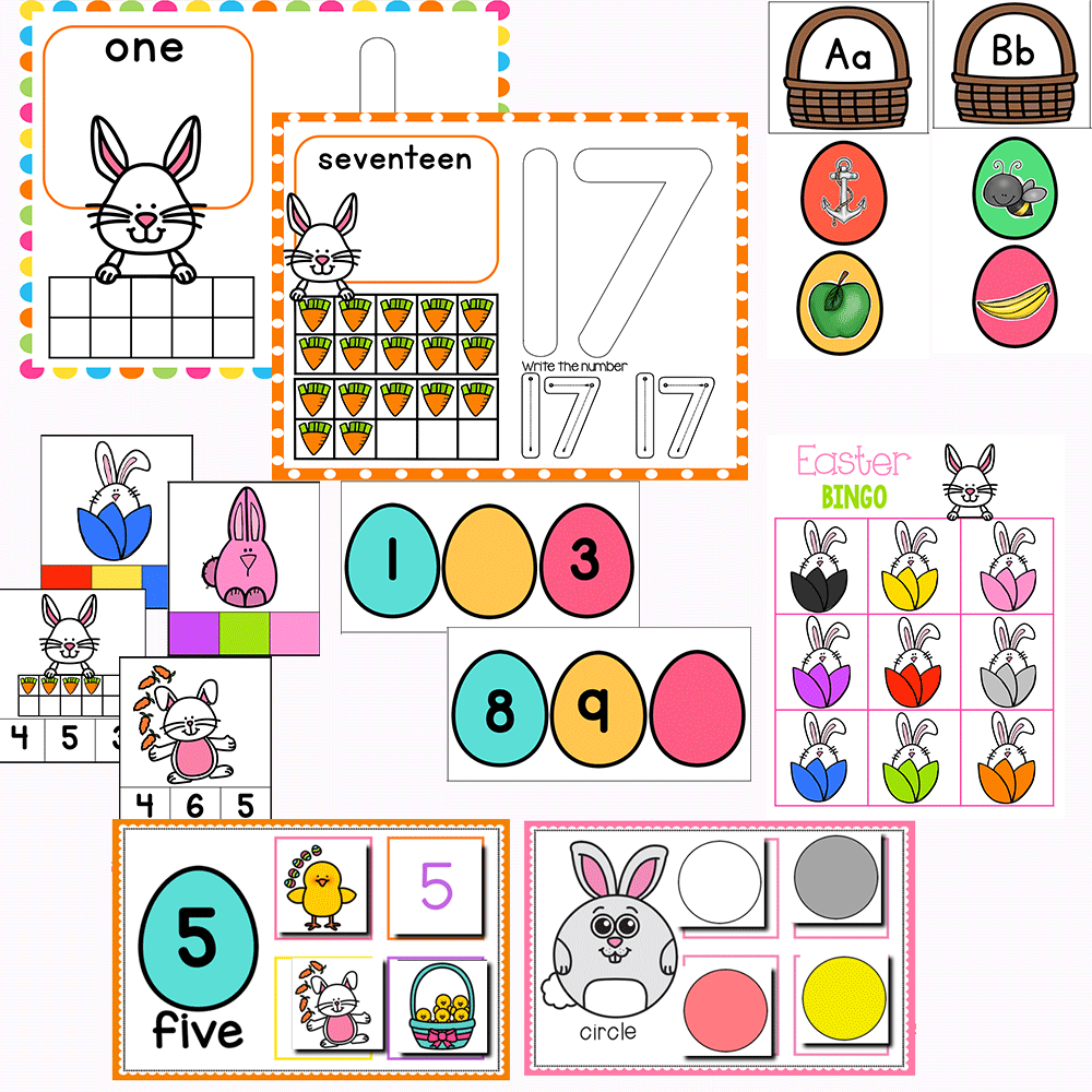 Math and literacy preschool activities for Easter