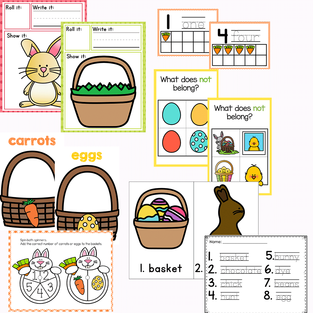 Math and literacy preschool activities for Easter