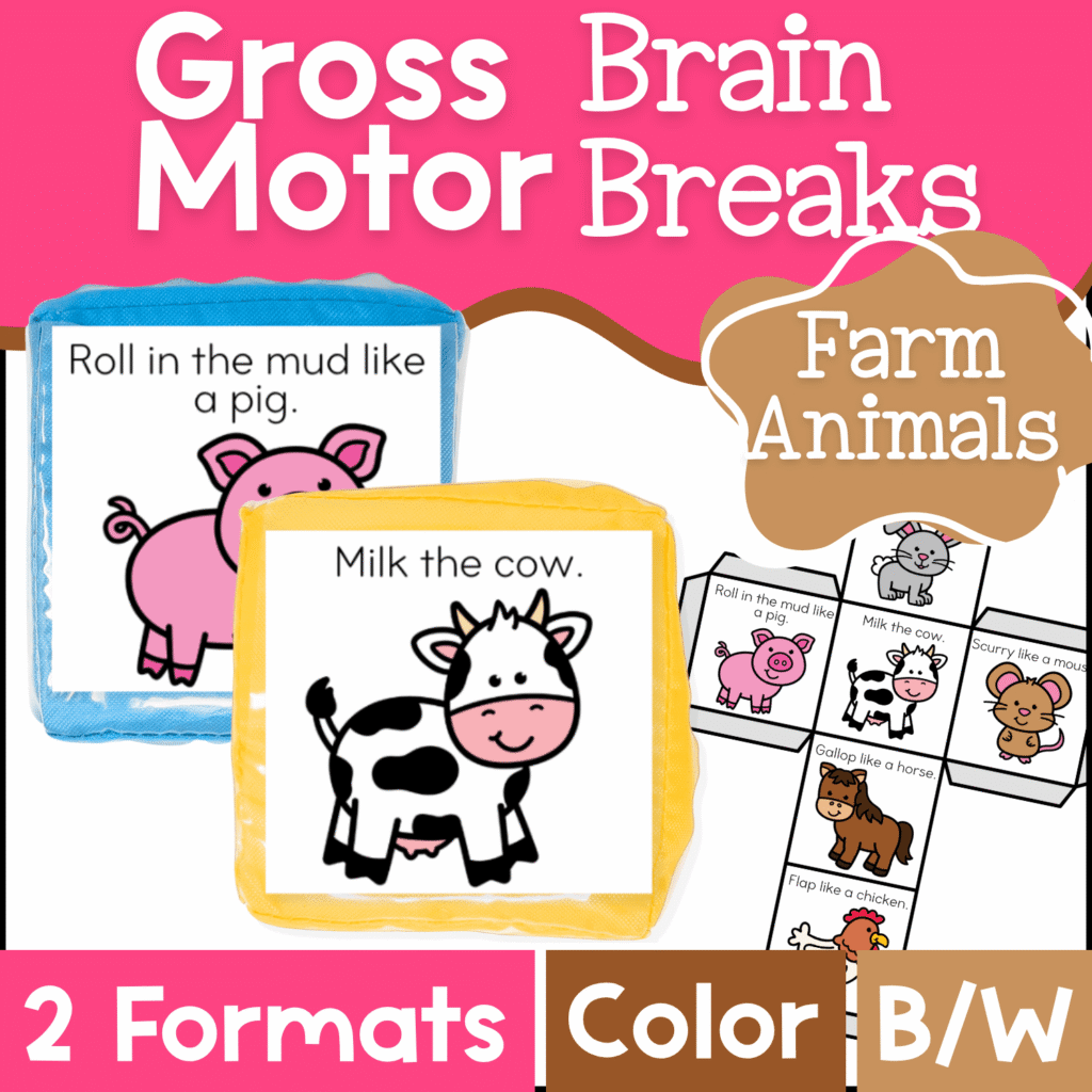Brain break activities with farm animal theme
