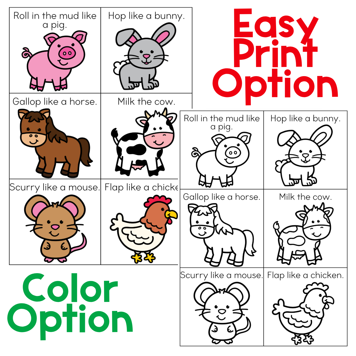 Brain break activities with farm animal theme