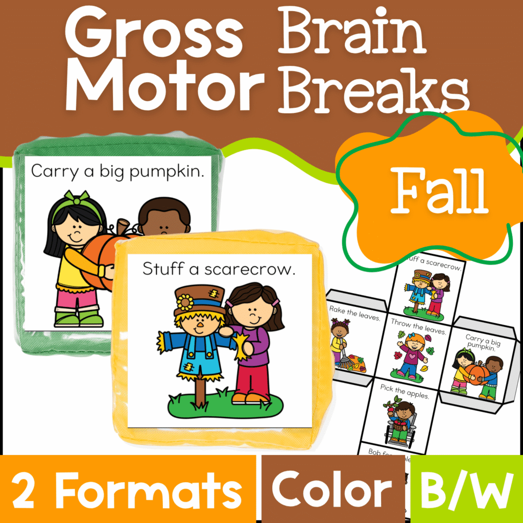 Fall gross motor brain break activities for preschool circle time and indoor recess